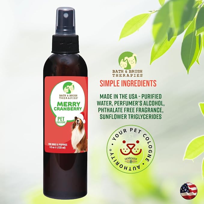 Showseason Animal Products Bath & Brush Therapies® Merry Cranberry Pet Cologne 4.5 oz For Dogs | Long-Lasting Odor Eliminator | Paraben-Free | Biodegradable | Made in USA