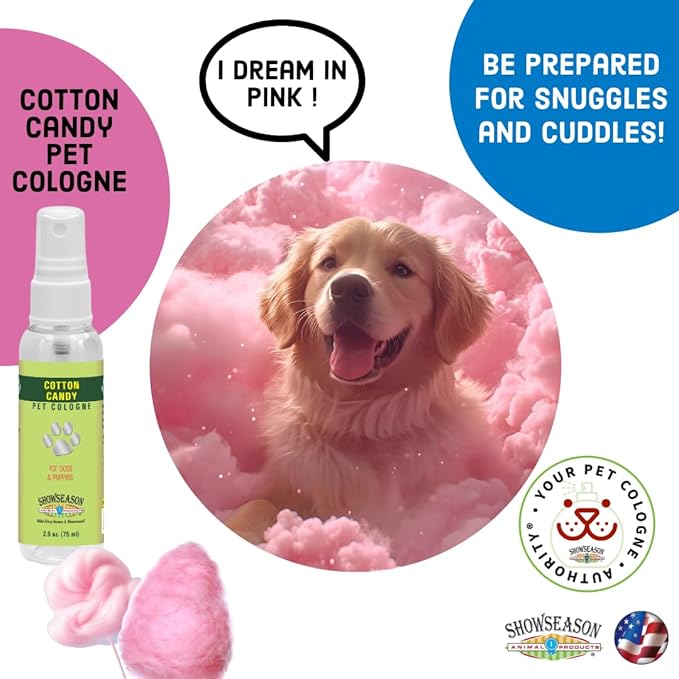 Showseason Animal Products Cotton Candy Pet Cologne 2.5 oz. For Dogs | Long-Lasting Odor Eliminator | Cruelty-Free | Paraben-Free | Biodegradable and Non-Toxic | Made in The USA