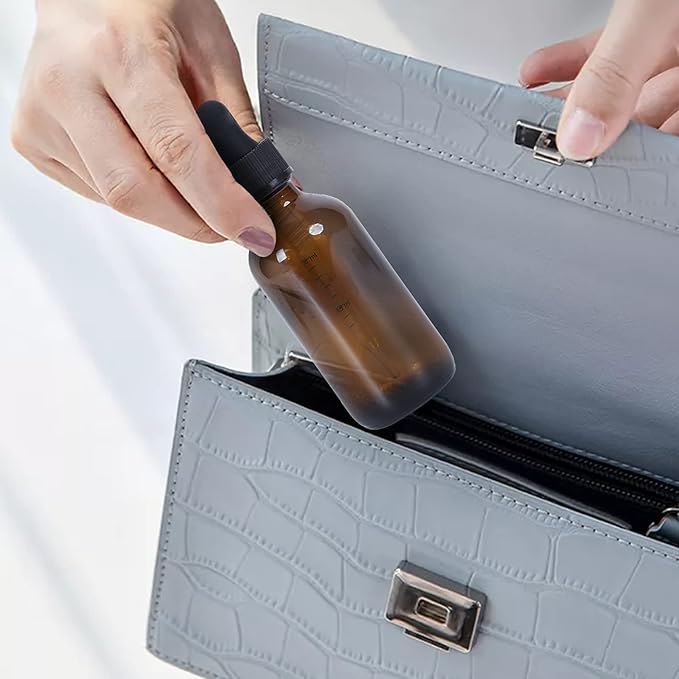 1 oz Dropper Bottle 12 Pack Amber Glass Boston Bottles 30ml with Eye Droppers Black Caps for Essential Oils, Perfume, Leak Proof Travel Bottles for Liquids