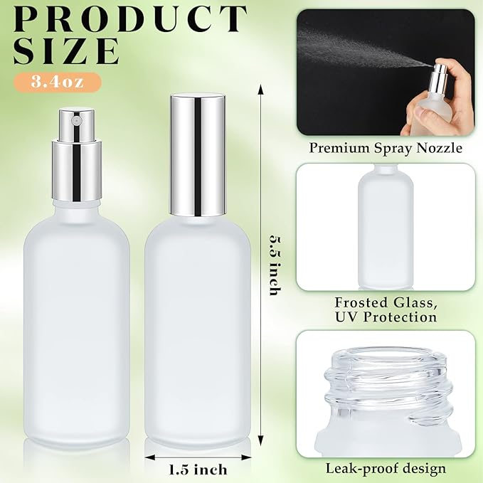 Roshtia 30 Pcs 3.4 oz/ 100 ml Silver Glass Spray Bottle Refillable Perfume Atomizer Clear Decorative Empty Bottles with Fine Mist Sprayer Pump for Face Body Travel