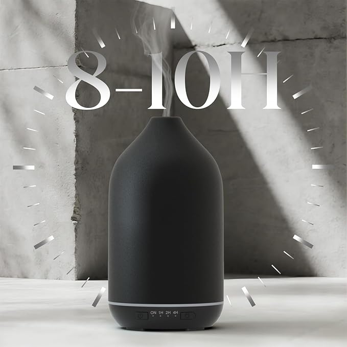 SALKING 200ml Ceramic Diffuser, Stone Essential Oil Diffuser, Ultrasonic Aromatherapy Diffusers with 7-Color LED Lights Timers, for Office Bedroom Home (Black)