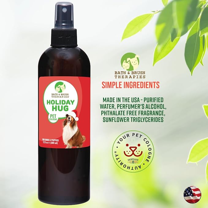 Showseason Animal Products Bath & Brush Therapies® Holiday Hug Pet Cologne for Dogs 12.5 oz. | Dog Perfume Long Lasting, Deodorizing Spray, Made in the USA