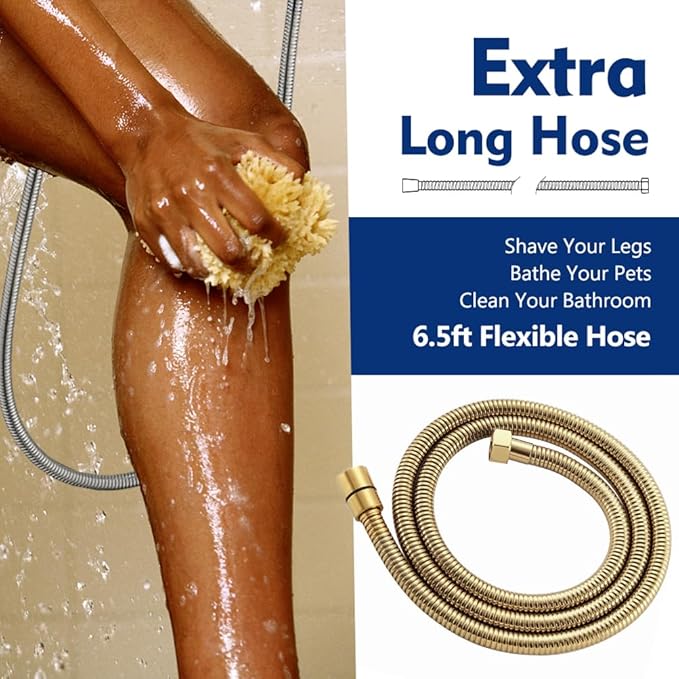 High Pressure 10 Setting Handheld Shower Head, 5" Detachable Showerhead Spray Built-in Power Wash to Clean Tub, Tile & Pets, 79" Extra Long Stainless Steel Hose, Adjustable Bracket - Gold