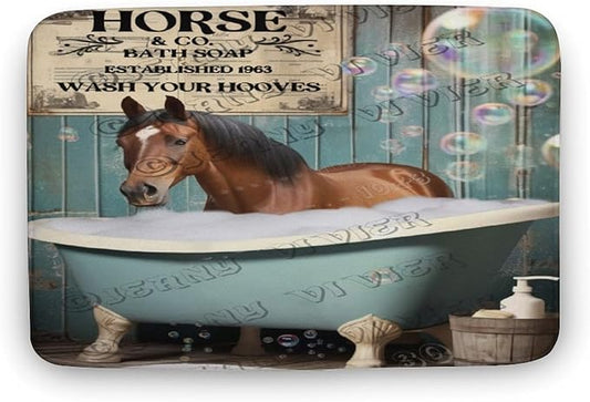 Horse Wash Your Paws Bath Mat,Cute Cartoon Horse Bathroom Rugs with Non Slip Backing,Washable Cover Floor Rug Carpets Floor Mat 20"x32"