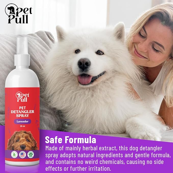 Detangler Spray - Dog Grooming Puppy Detangler Spray to Comb Through Knots, Mats, and Tangles - Detangling Spay for Dogs Pet Lavender Scent - Made in The USA (16 Oz)