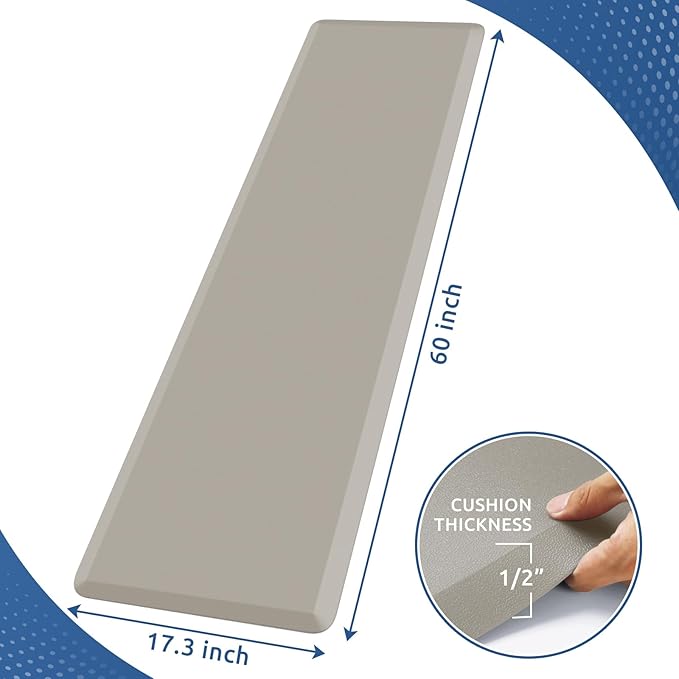 KitchenClouds Kitchen Mat Cushioned Anti Fatigue Kitchen Rug 17.3"x60" Waterproof Non Slip Kitchen Rugs and Mats Standing Desk Mat Comfort Floor Mats for Kitchen House Sink Office (Khaki)