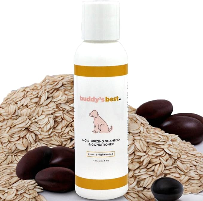 Buddy’s Best 4oz Travel-Size Dog Shampoo and Conditioner with Shea Butter, Oatmeal, Biotin, and Aloe Vera, Alcohol-Free Deep Moisturizer for Dry, Itchy Skin and Coats (Coat Brightening)