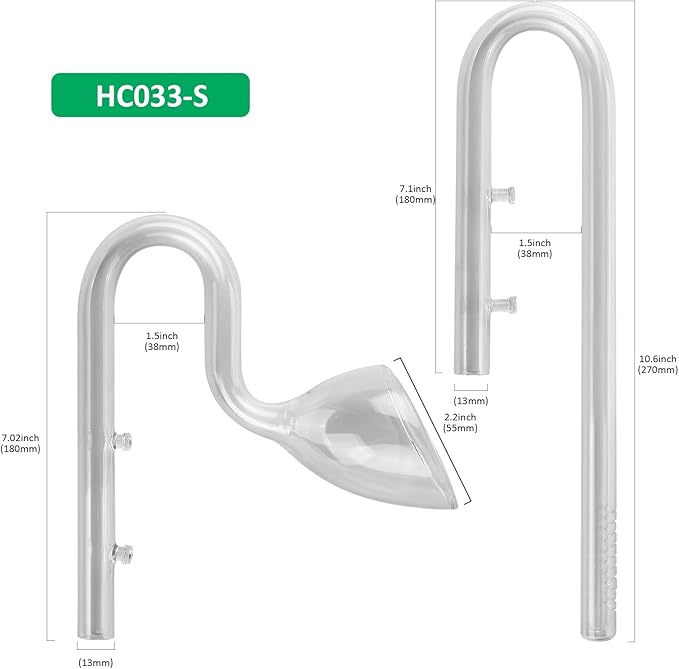 13mm Aquarium Glass Lily Pipe with Inflow, Outflow and Brush & 6 Suction Cups for 1/2" ID (12/16mm) Tubing