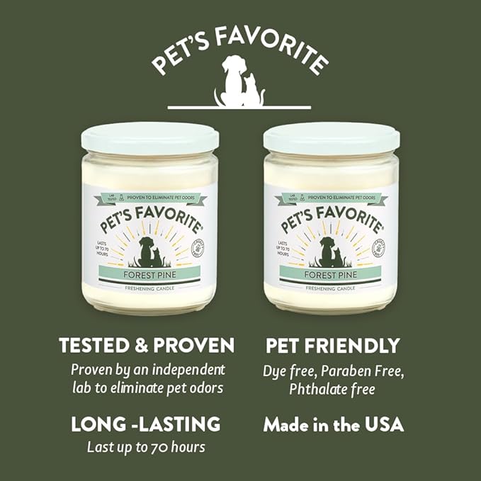 Pet's Favorite Plant Based Scented Candles with a Cotton Wick, Clean Burning Pet Candles with a 70 Hour Burn Time, Forest Pine Pack of 2