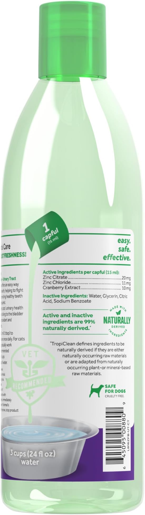 TropiClean Fresh Breath Cat Dental Water Additive + Urinary Tract Support, with Cranberry Extract, Teeth Cleaning & Breath Freshener Solution, 16oz