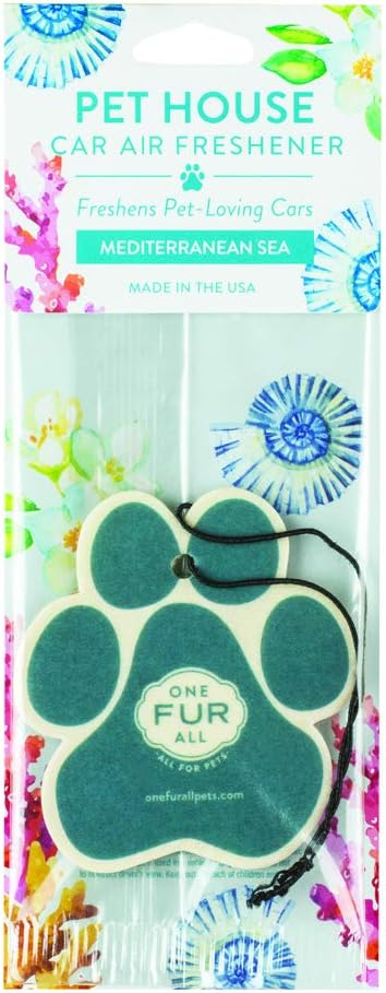 One Fur All Pet House Air Freshener - Mediterranean Sea Pack of 4 - Non-Toxic, Pet-Friendly Air Freshener for Small Spaces & Car - Hanging Odor Eliminator