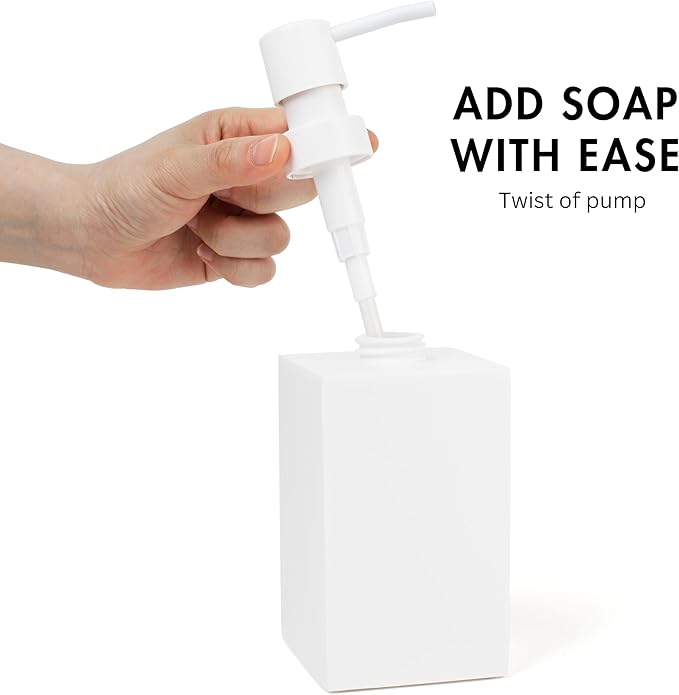 Matte White Soap Dispenser for Bathroom, 15oz Square Rustproof Liquid Hand Dish Soap Dispenser Pump for Kitchen Sink, Countertop, and Bathroom