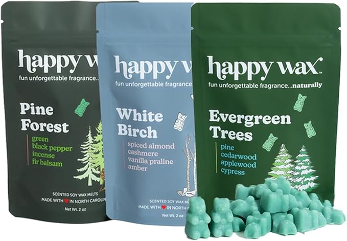 Happy Wax Winter Woods Mix Scented Soy Wax Melts- Includes: Pine Forest, Evergreen Trees and White Birch - 6 oz Mix