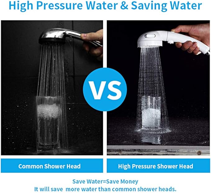 KAIYING Drill-Free High Pressure Handheld Shower Head with ON/OFF Pause Switch 3 Spray Modes Water Saving Showerhead, Detachable Shower-Head, (G:Shower Head (White)+Bracket+Hose)