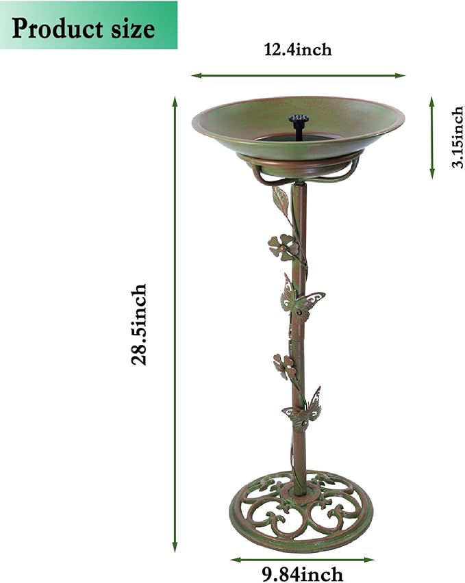 28.5" H Solar Bird Bath for Outside,Solar Fountain and Cast Iron Bird Bath,Metal Bird Baths Bubbler,Birdbaths for Outdoors,for Garden Outdoor Decoration