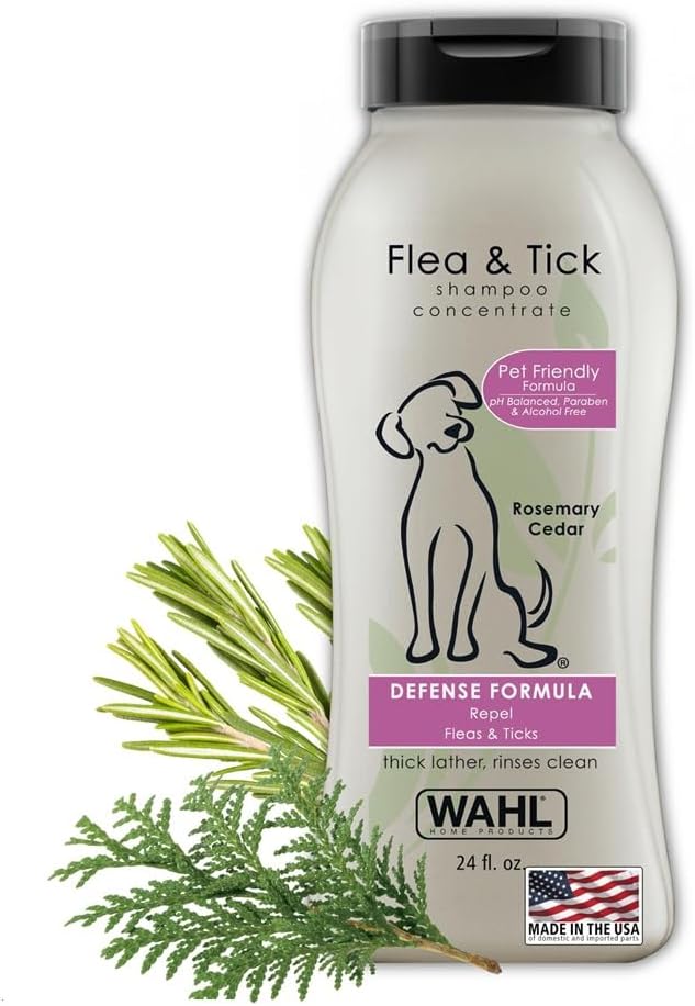 Wahl USA Flea & Tick Repelling Dog Shampoo – Defense Formula with Rosemary & Cedar Scent – 24 Oz - 820007T