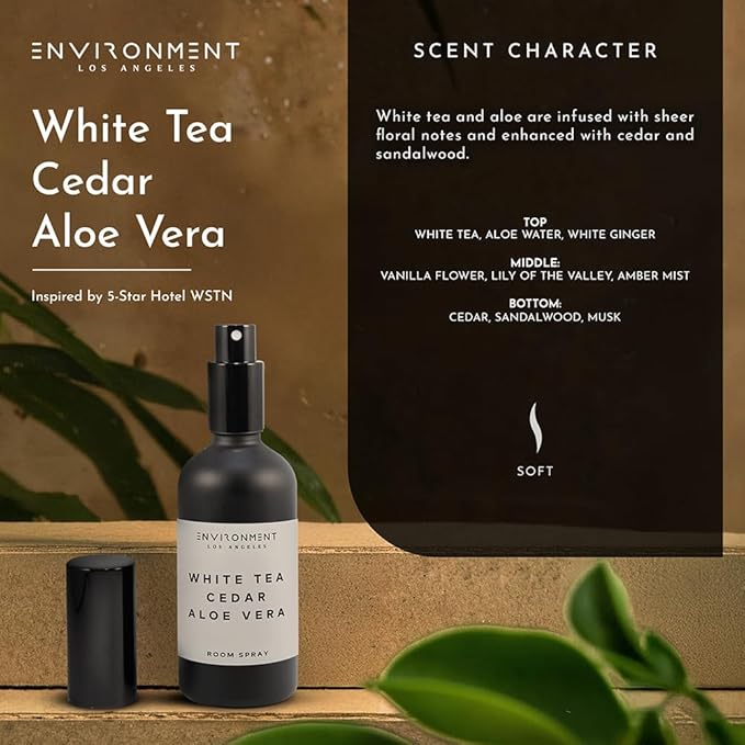 ENVIRONMENT Inspired by 5-Star Resort WSTN Room Spray, 100ml Air Freshener (White Tea | Cedar | Aloe Vera) Home Fragrance Accessories, Room Perfume, Room Deodorizer, Vegan & Cruelty-Free