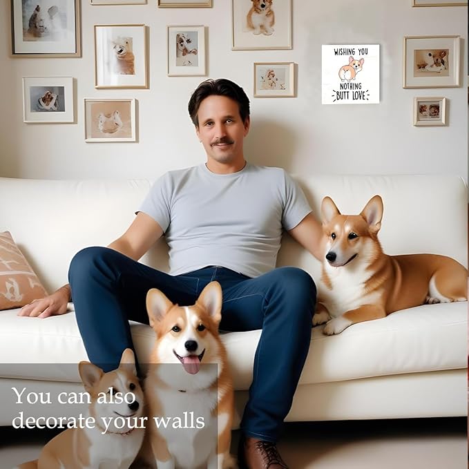 Corgi Gifts For Women, Christmas Corgi Dog Decorations, Funny Wishing For Nothing But Love Wood Box Sign Block for Shelf Tabletop Decor, Kitchen Office Farmhouse Bathroom Decor, 5 x 5 Inch