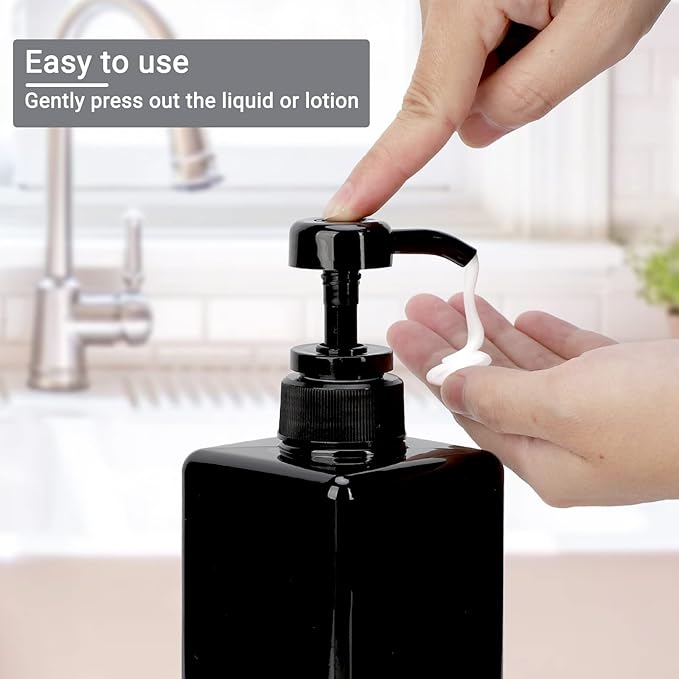 Suream 22oz/650ml Large Plastic Pump Bottles for Shampoo, Bathroom Shower Dispensers, Empty Refillable Cosmetic Pump Dispenser for Lotion, Creams, Body Moisturizer, Massage Oil, Hand Wash, Soap, Black