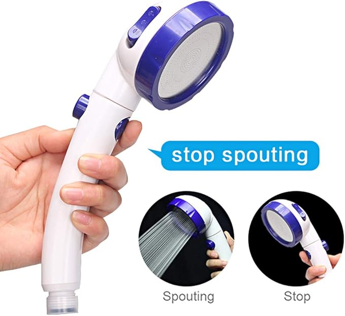 KAIYING Drill-Free High Pressure Handheld Shower Head with ON/OFF Pause Switch 3 Spray Modes Water Saving Showerhead, Detachable Shower-Head, (H:Shower Head (White & Blue)+Bracket+Hose)