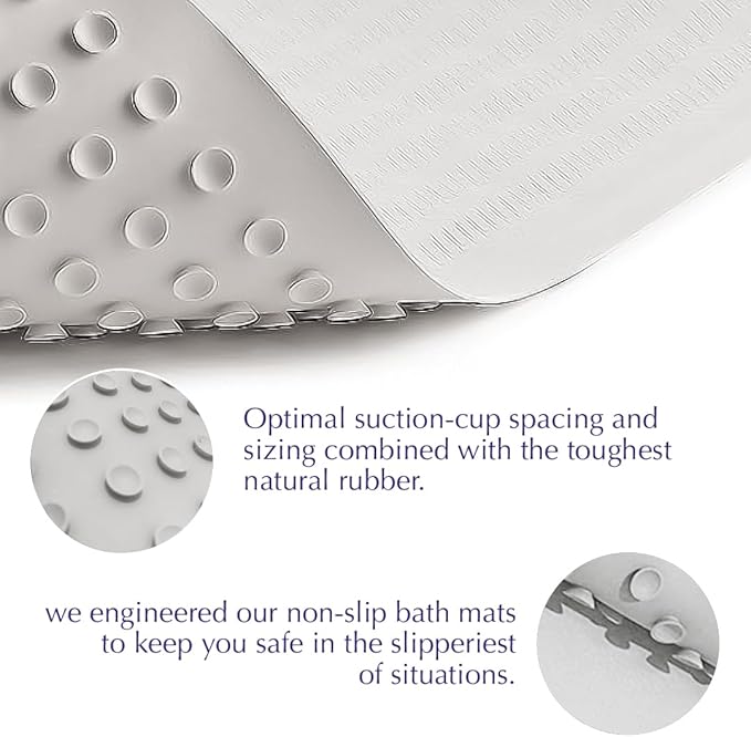 Epica Non Slip Bathtub Mat | Real Rubber Bath Mat for Tub, Shower, Baby Safety, Kids, Pet Dog, Soft No-Slip Nonskid, 16” x 28