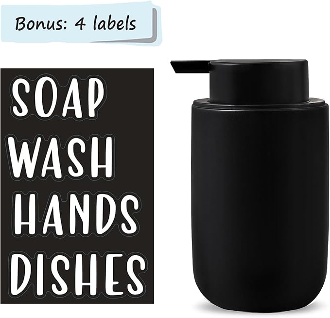 Foam Soap Dispenser Set - 2 Pack Black Ceramic Foaming Dish Hand Soap Dispenser with Black Pump for Bathroom, Bathroom Dispenser Set for Modern Home Farmhouse Decor