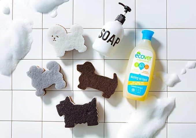 Kitchen Sponge Cute Dog Sponge Three-Layer Dog Cleaning Sponge Pet Scrubber for Dishes, Kitchen, Pots, Sink, Bathroom (4pack)