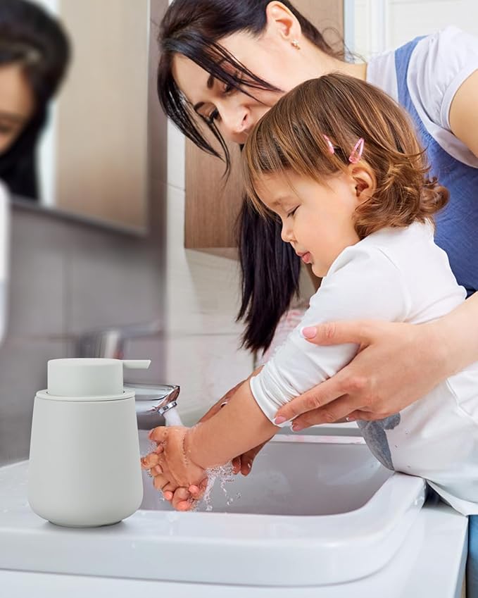 Bosilunlife Foaming Soap Dispenser - Beige Grey Ceramic Soap Dispenser Foam Pump 12oz Refillable Liquid Hand Wash Dispenser for Bathroom Dish Soap Bottle Pump for Kitchen (Rubber Paint)