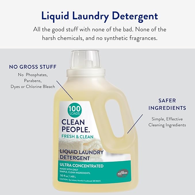The Clean People Liquid Laundry Detergent - Recyclable Packaging, Stain Fighting - Ultra Concentrated, Laundry Soap - Fresh Scent, 50 fl oz (2 Pack)