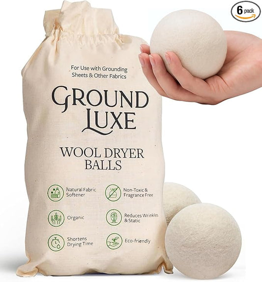 GroundLuxe Premium New Zealand Wool Dryer Balls - 6-Pack, 100% Organic, Hand-Felted, Reusable, Reduce Drying Time - Natural Fabric Softening, Wrinkle & Static Reduction