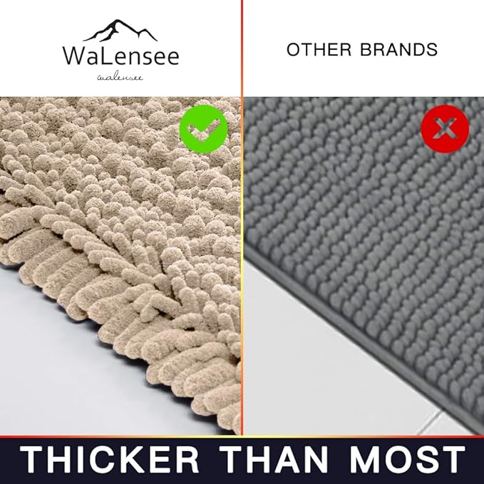 Walensee Bathroom Rug Non Slip Bath Mat (44x24 Inch Beige) Water Absorbent Super Soft Shaggy Chenille Machine Washable Dry Extra Thick Perfect Absorbant Best Large Plush Carpet for Shower Floor