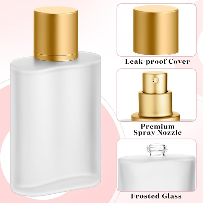 Tessco for you 12 Pcs 100ml / 3.4 Ounces Frosted Glass Bottle Perfume Atomizer Refillable Spray Empty Perfume Dispenser Fine Mist Atomizer Cosmetic Container for Travel Men Women(Gold)
