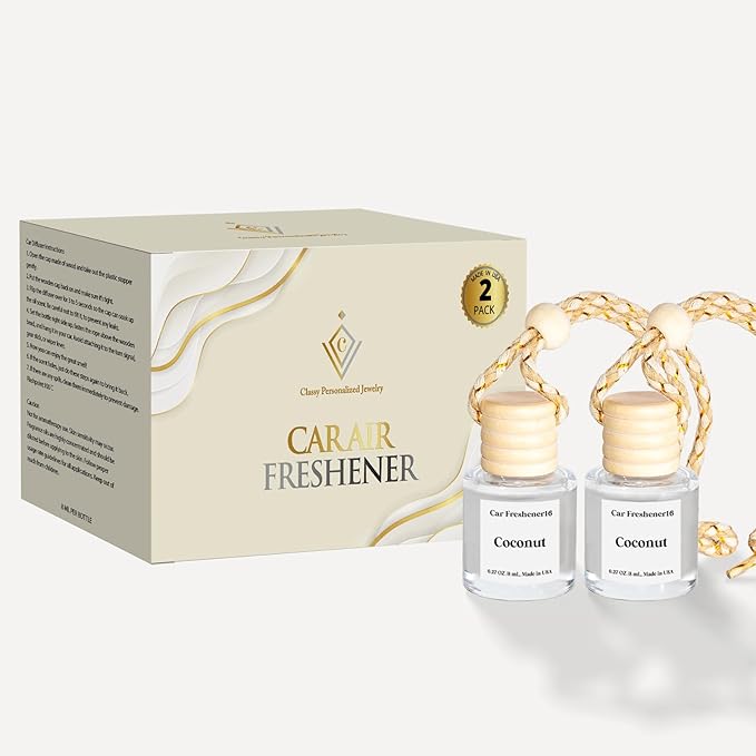 C Classy Car Air Freshener Hanging 2 Pack, Cute Coconut Air Freshener Essential Oil Diffuser, Long-Lasting Fragrance, Car air Fresheners for Women & Men Gift, Made in USA