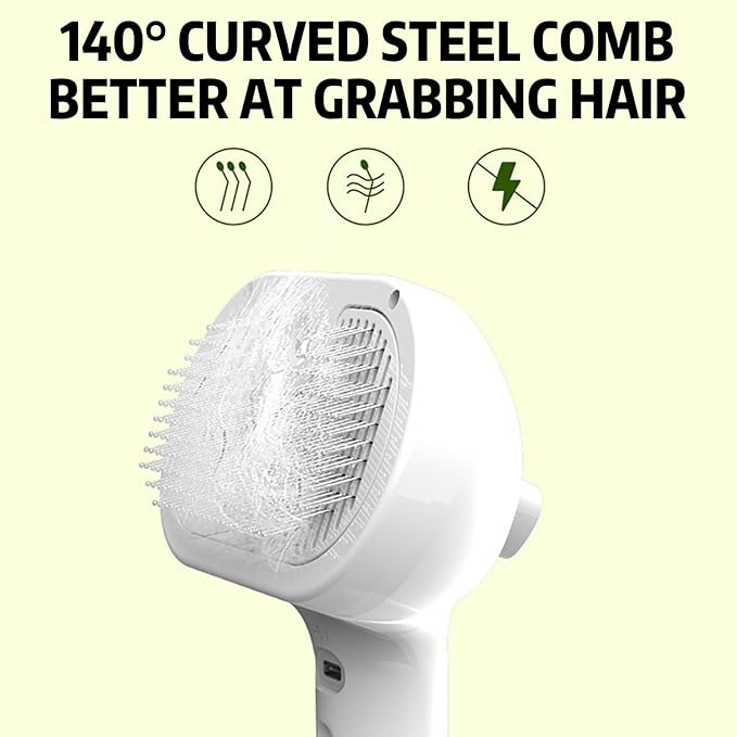 Pet Steam Brush, 3-in-1 Self-Cleaning Grooming Tool for Long & Short Hair Pets - Deshedding and Dematting Hair Brush for Dogs & Cats - White