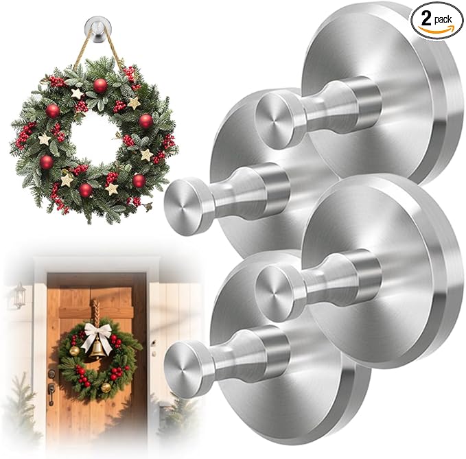 2025 New Suction Cup Hooks for Wreaths, Upgraded No Drill Suction Cup Wreath Hanger, Waterproof Suction Cup Wreath Holder Towel Hooks for Window Bathroom Mirrors Shower (4, Silver)