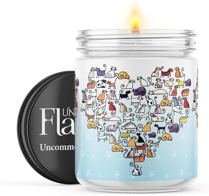 Scented Candles | Cat Hearts | Warm Apple Pie Home Scented | Handmade, 120hr Burn Time, 100% Soy Wax | 16oz Flint Jar Candles