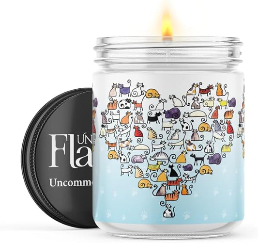 Scented Candles | Cat Hearts | Cinnamon Stick Home Scented | Handmade, 120hr Burn Time, 100% Soy Wax | 16oz Flint Jar Candles