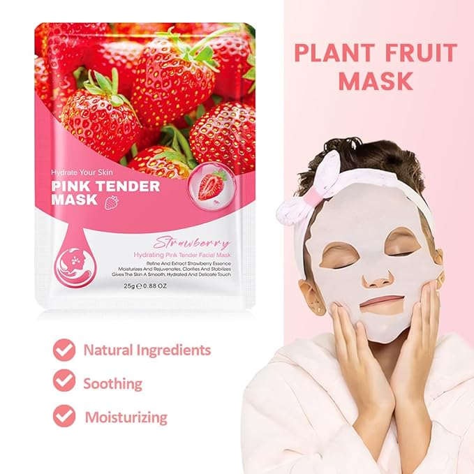 Kaely 12 Pack Strawberry Face Masks for Kids, Kids Face Mask Spa Day Kit Supplies, Spa Party Favors for Teens Girls Night, Sheet Facial Mask Skincare Gifts Set, Hydrating Soothe for All Skin Types 04