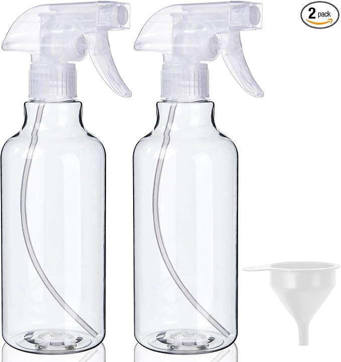 Plastic Spray Bottles (2-Pack, 16.9 Oz) Heavy Duty Spraying, Mist & Stream, Empty Water Sprayer Bottle for Cleaning Solutions, Essential Oils, Hair, Plants, BBQ, Dog Cat Behavior Correction (Clear)