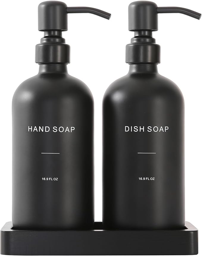 Matte Black Soap Dispenser Set, Kitchen Soap Dispenser Set with Black Stainless Steel Pump, Perfect for Kitchen Decor and Accessories. (Black)