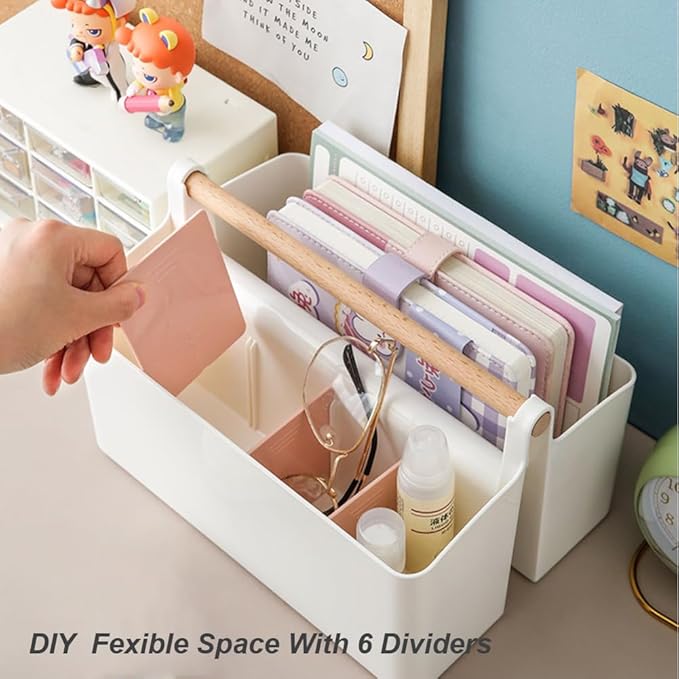 Art Caddy Organizer with Handle, Marker Organizer, Art Supply Storage Organizer with Adjustable Dividers, Portable Storage Bin for Craft Supplies Colored Pencils Makeups Tools Pen Holder for Desk