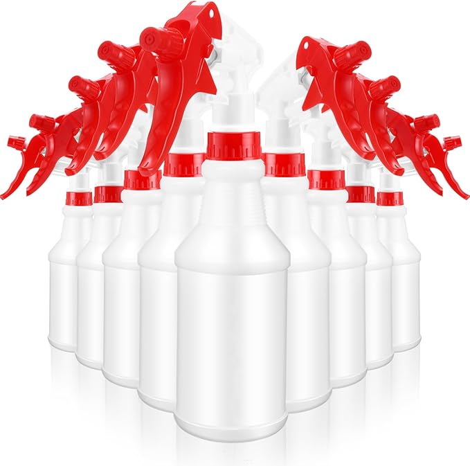 10 Pack Spray Bottles 16 oz Empty Water Spray Bottles for Cleaning Heavy Duty Refillable Squirt ‌Container with Measurements Adjustable Nozzle for Household(Red and White,White Style)