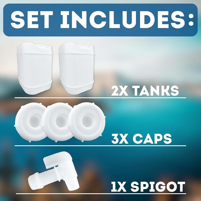 5-Gallon Stackable Water Storage Containers, 5 Gallons w/ 3 Lids + 1 Spigot, Easy Fill, Survial Supply Emergency Water Storage for Camping and Disaster Preparedness, RV, 10 Gallon (2 Tanks)