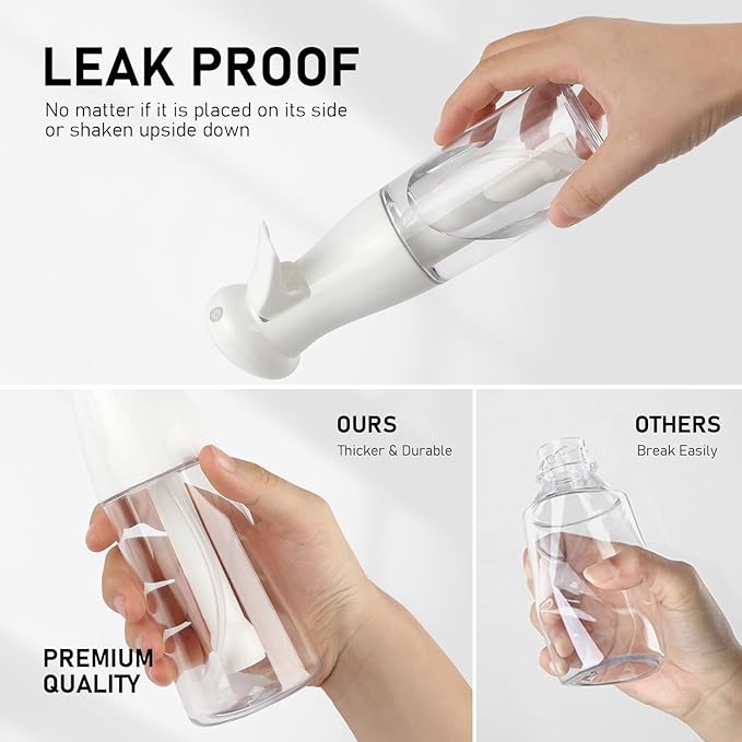 Bealee Spray Bottle For Hair, Continuous Mister Empty Spray Bottles, Ultra Fine Mist Water Sprayer for Hairstyling, Cleaning, Plants, Pets, Barbers, Salons, Essential Oil Scents - 2 Pack 6.8 OZ