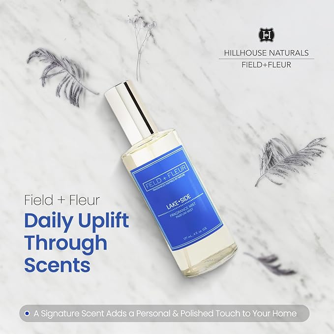 FIELD FLEUR Natural Room and Linen Spray, Non-Toxic Fragrance Mist With scents of amber, aquatic accords, citrus & coconut– Long-Lasting Room Spray for Home, Bedding – Made in USA, 4oz – Lake Side
