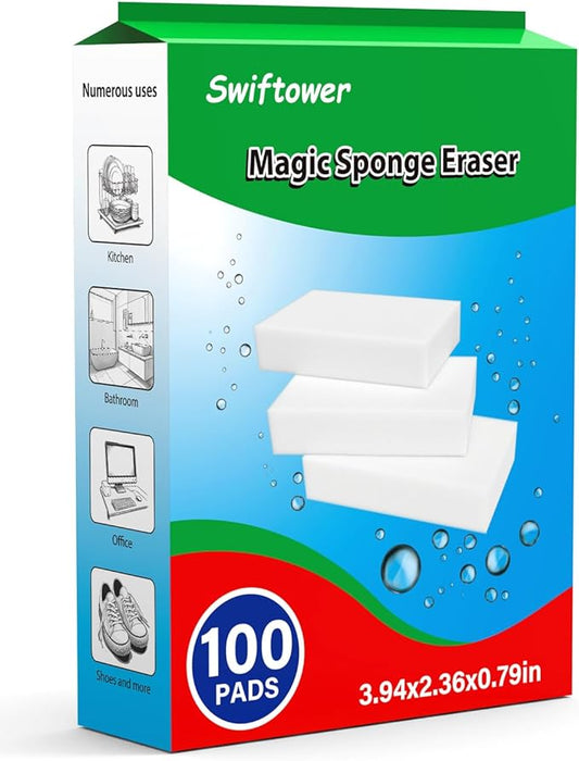 100 Pack Magic Sponge Erasers, Melamine Sponge Foam Bulk, Household Cleaning Supplies Kitchen Dish Sponges Multi Purpose Cleaner, Bathroom, Shower, Shoe, Car, Window, Wall Cleaner