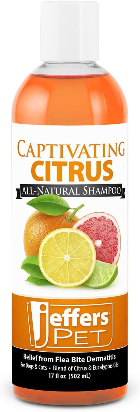 Jeffers Captivating Citrus Pet Shampoo, 17 oz – Soap Free Grooming for Dogs, Cats & Puppies – Orange & Lime Scent, Aloe & Coconut Oil – Safe for All Coat Types – Easy Rinse Formula for Home
