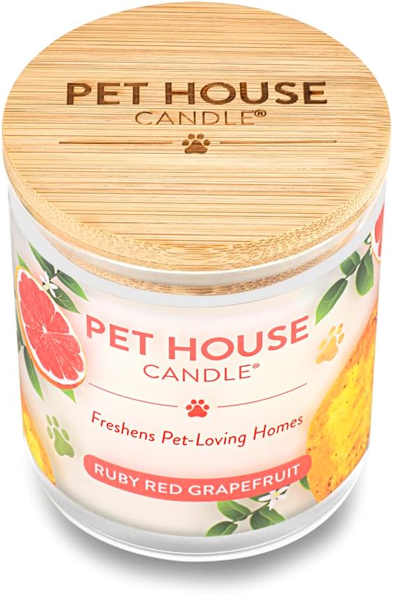 One Fur All Citrus Candle 9 OZ Plant-Based Soy Candle, Clean Burning and Long Lasting Air Freshener with a 60 Hour Burn Time - Ruby Red Grapefruit