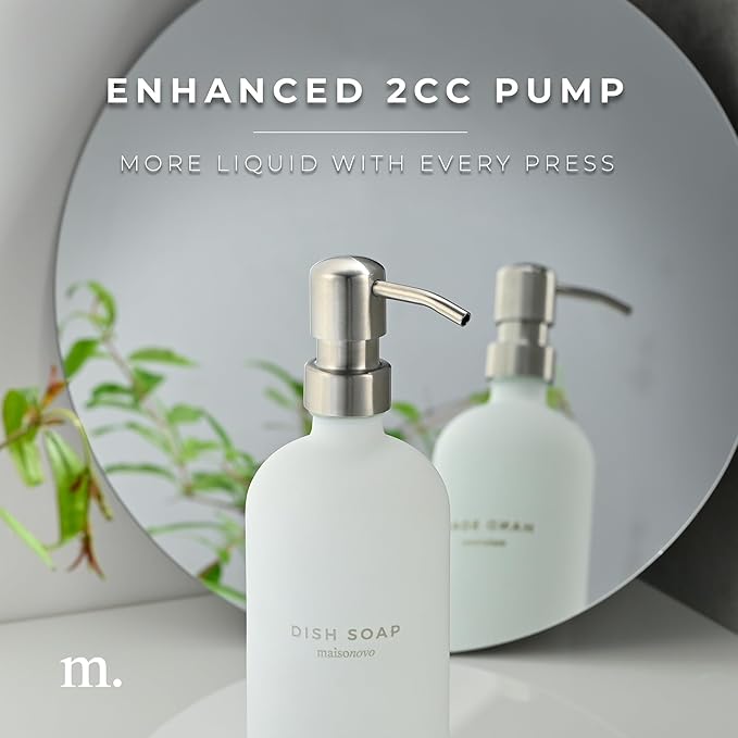 MaisoNovo Soap Dispenser 3-Piece Set | 16.9oz White Bottles with Silver Stainless Steel Pumps