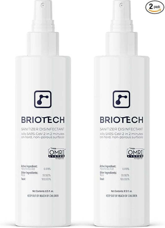 BRIOTECH Sanitizer Disinfectant Hypochlorous Spray, Kill 99.99% of Viruses & Bacteria, Control Mold, Eliminate Odor, Gentle for Nursery & Play Rooms, Food Contact Surface Sanitizer, 8 fl oz (2 Pack)